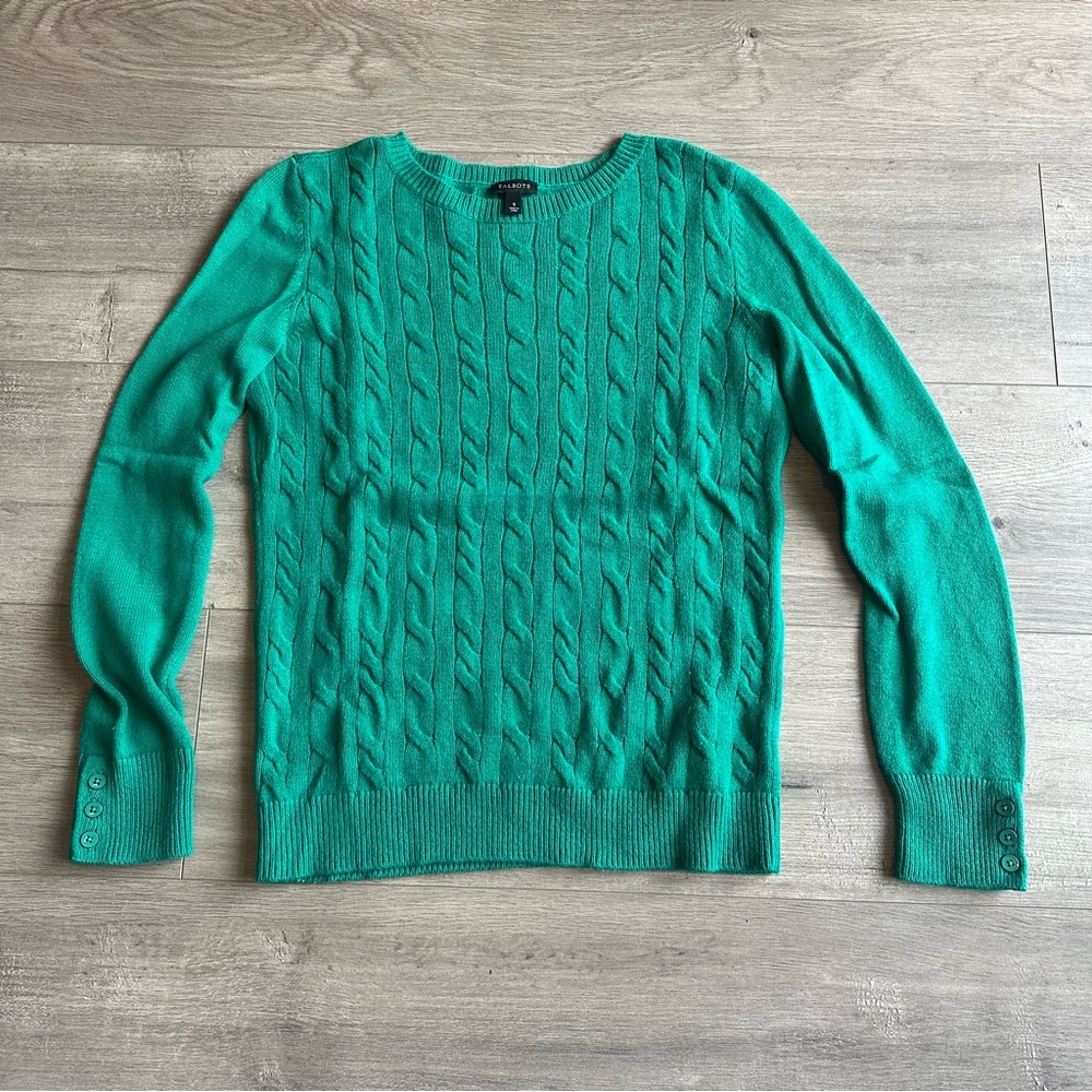 EUC Talbots Green Cable Knit Women's Sweater - size small